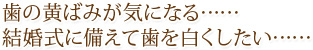 歯の黄ばみが気になる……結婚式に備えて歯を白くしたい……