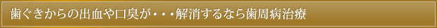 歯ぐきからの出血や口臭が・・・解消するなら歯周病治療